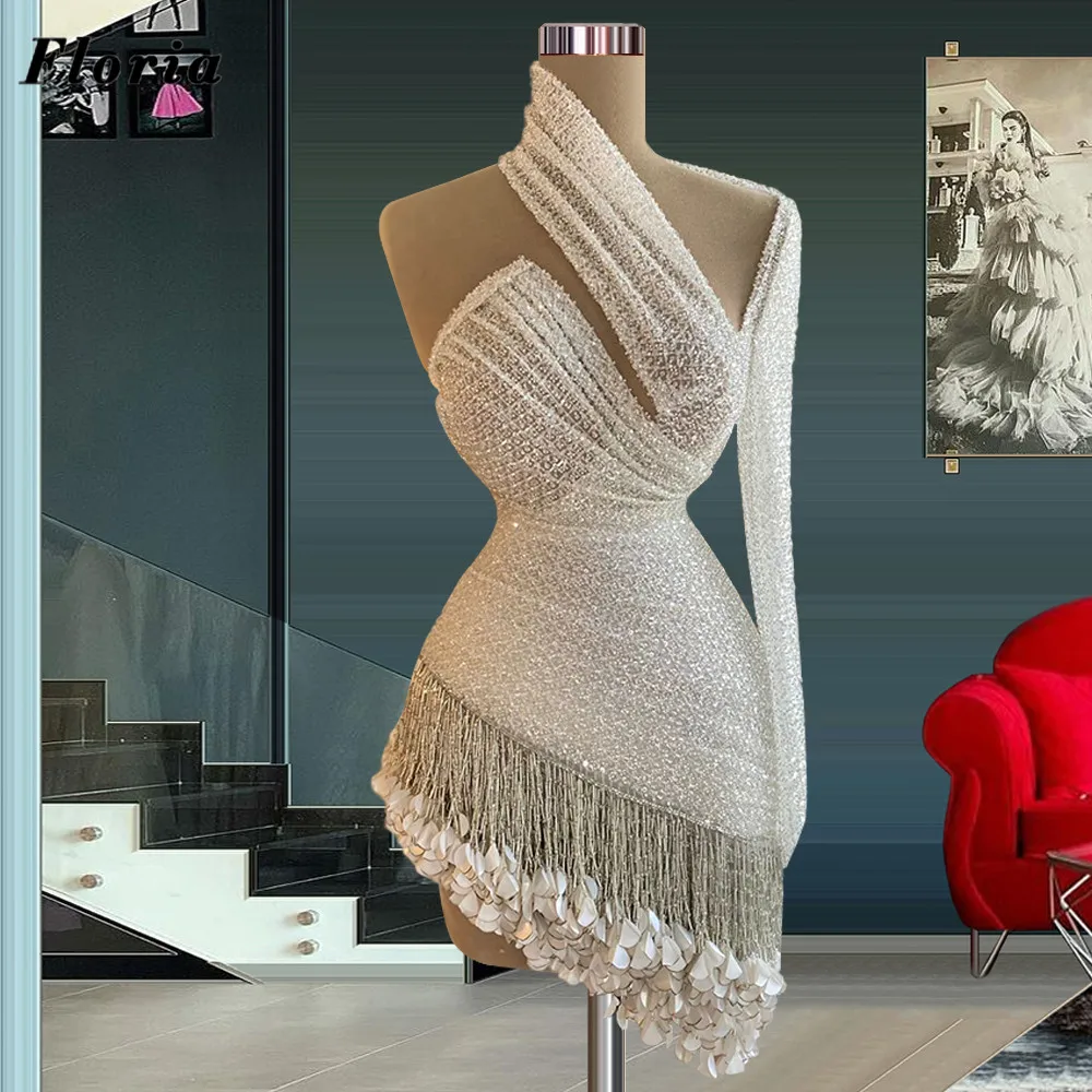 

Женское коктейльное платье с жемчугом, белое короткое вечернее платье с бусинами, на заказ