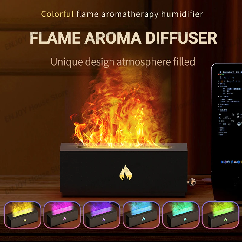 

Portable Flame Diffuser Humidifier Essential Oil Diffuser Romantic 3 Light Modes USB Diffuser for Bedroom Desktop Office Home