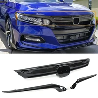 glossy blackcarbon fiber sport style front grille bumper hood grille cover with chrome garnish for honda for accord 2018 2019