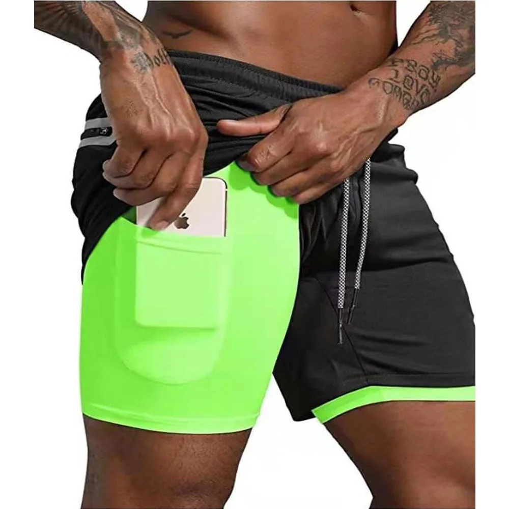

20232 In 1 Running Pants Men Gym Fitness Bermuda Quick Dry Tennis Basketball Shorts Male Summer Training Beach Bottoms Normal