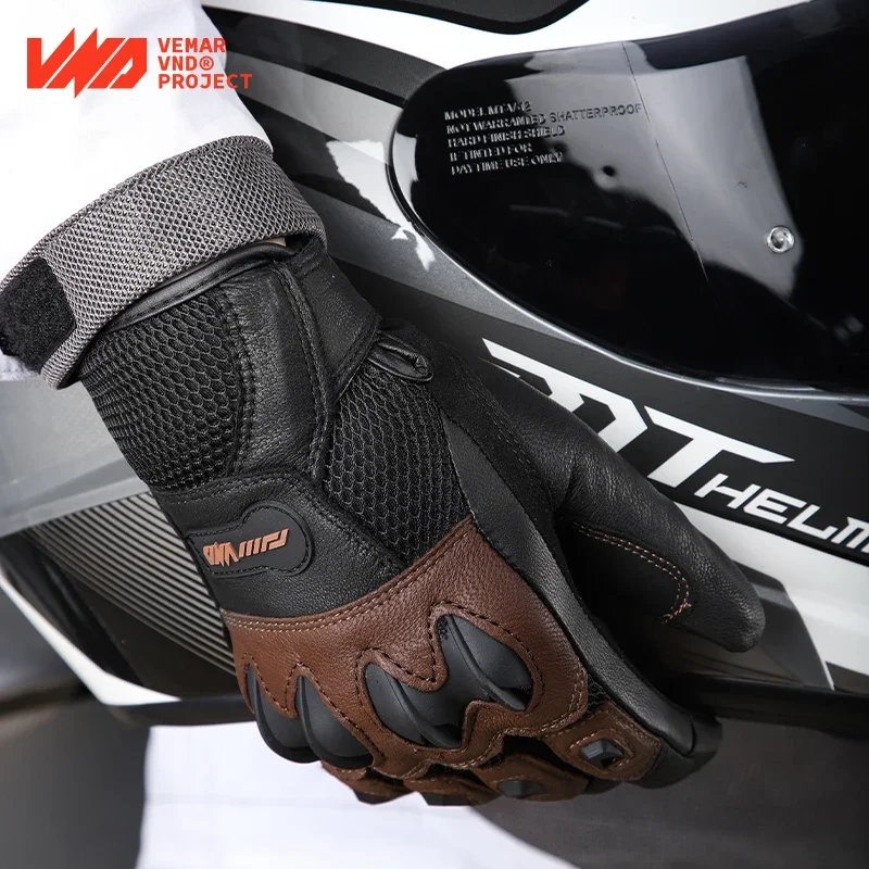 Кожаные винтажные велосипедные перчатки VND весна-лето мотоциклетные дышащие для