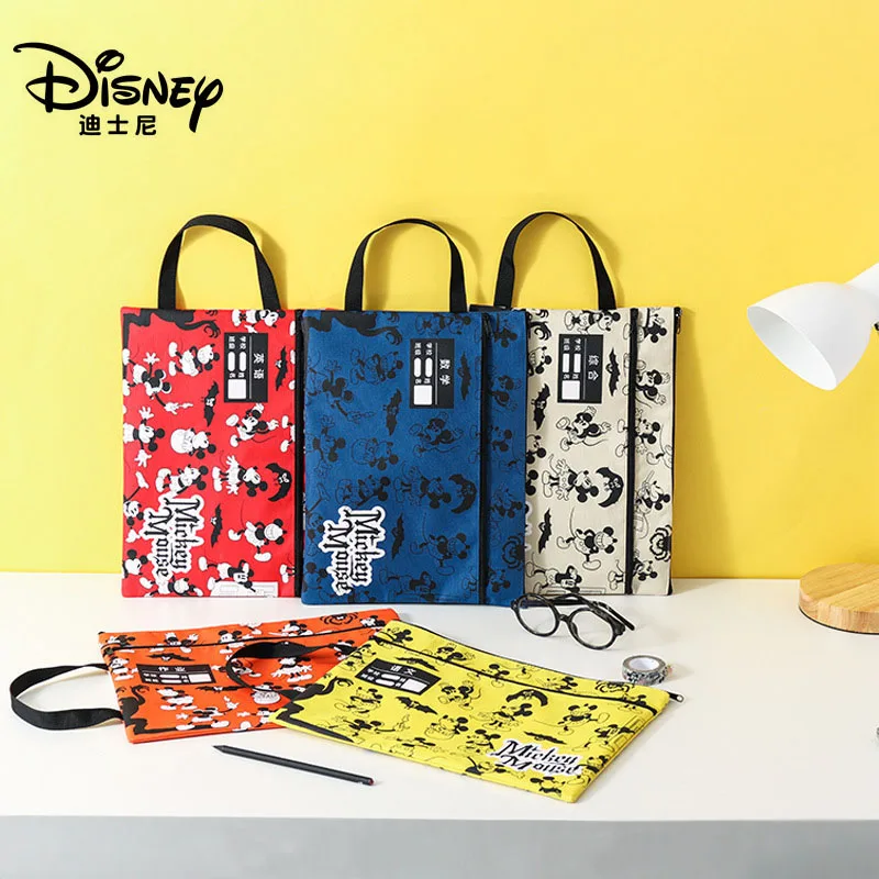 

Disney Mickey Mouse File Bag Cartoon Children Pencil Bag Double-layer Zipper Large-capacity Storage Tote Bag Information Bag A4