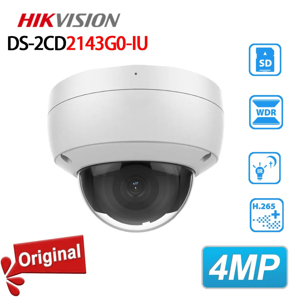 

Hikvision Original DS-2CD2143G0-IU 4 MP Built-in Mic Fixed Dome Network Camera Outdoor WDR Fixed POE IP Security Camera IP66