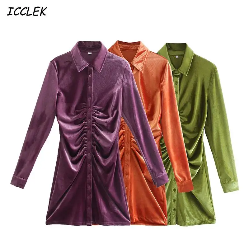 

Women's Dresses Shirts Velvet Vestidos High Waist Party Dresses Mujer Long Sleeves Female Mini Dress Sexy Robes Skinny Solid Za