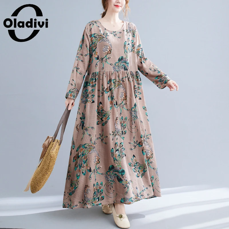 

Oladivi Autumn New Long Sleeve Dress Women's Oversized Clothing Fashion Print Casual Loose Maxi Long Dresses Robe Vestidios 9006