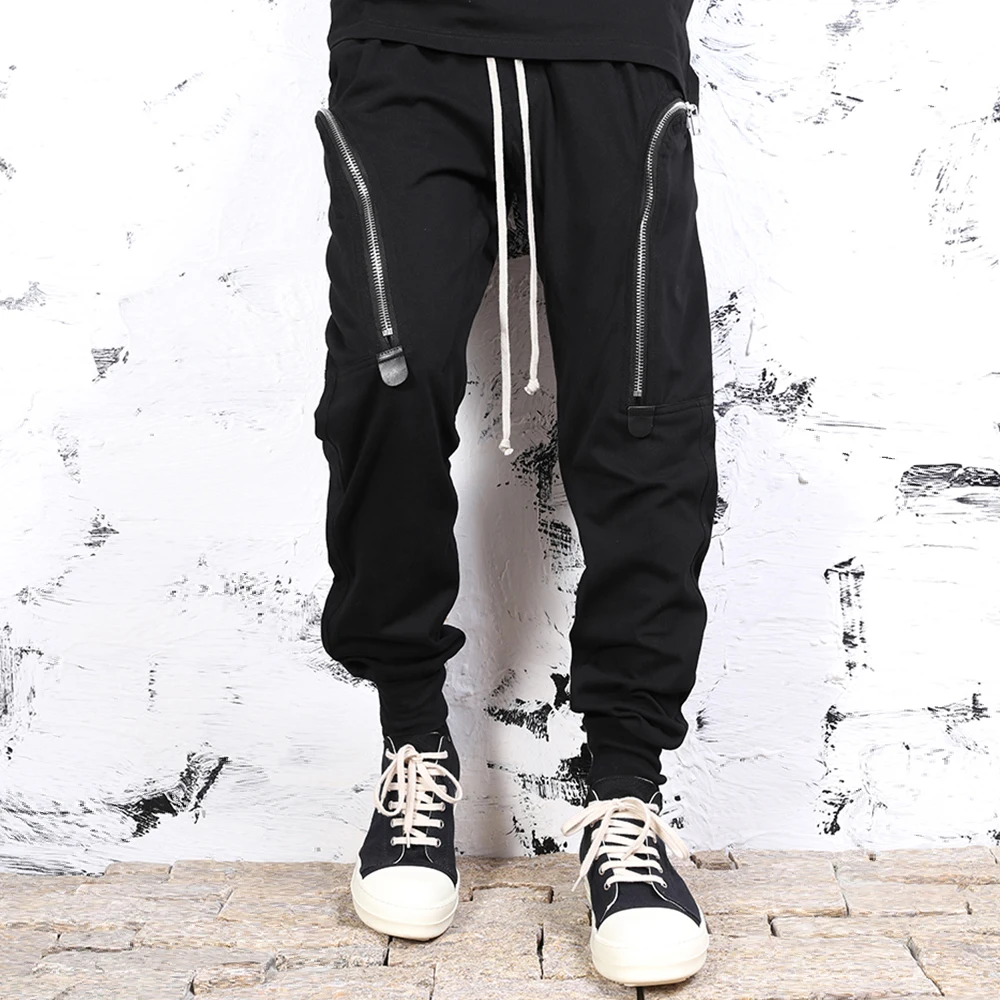 

Diablo RO Zip Up Pocket Functional Cannonball Pants Mens Black Tapered Joggers Pants Baggy Streetwear Hip Hop Large Sweatpants