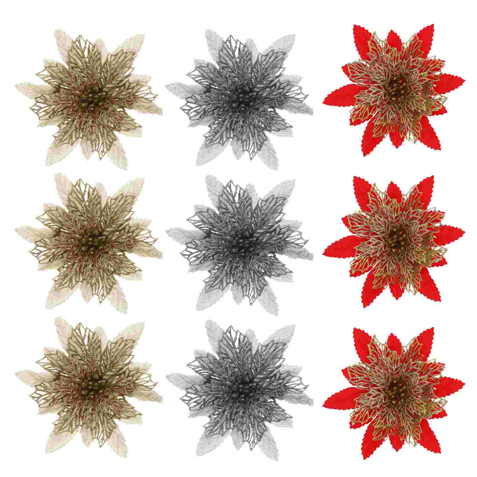 

Poinsettia Christmasflower Crafts Picks Floralglitter Simulated Ornaments Diy Tree Poinsettias Flowers Fake Red Decorations