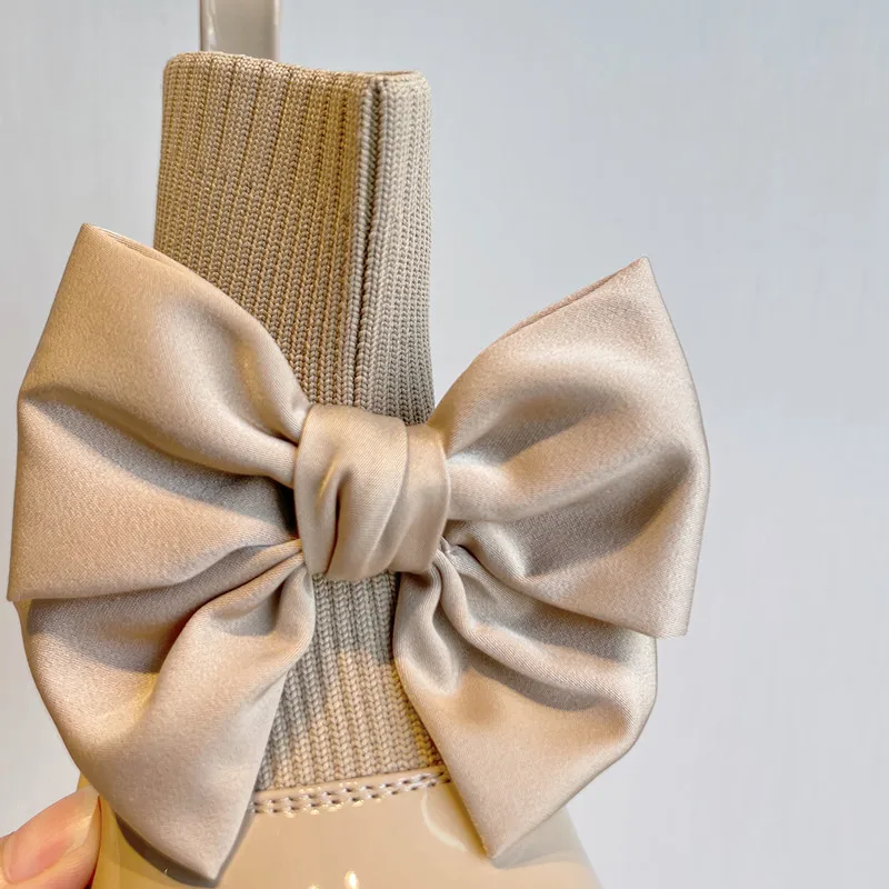 Детская обувь модные кожаные ботинки с бантом из лакированной кожи для девочек