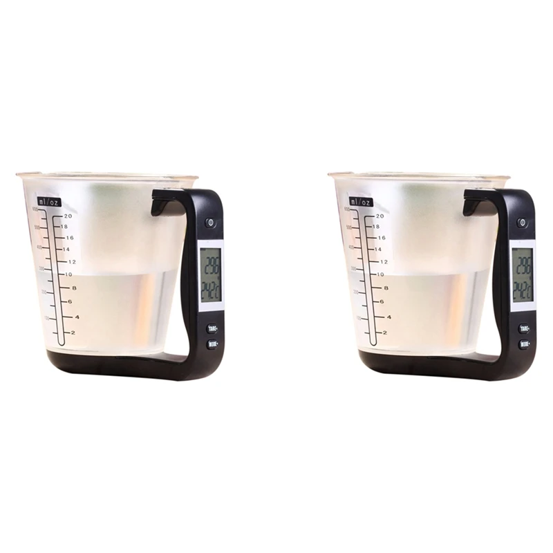 

2X Measuring Cup Kitchen Scales Digital Beaker Libra Electronic Tool Scale With Lcd Display Black & Transparent