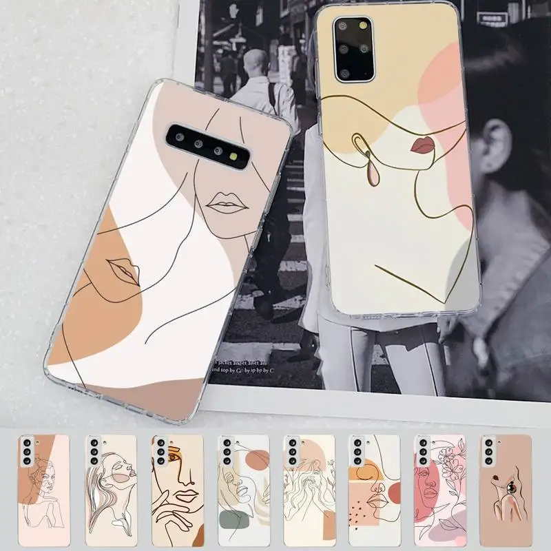 

Abstract Women Face Line Phone Case for Samsung S21 A10 for Redmi Note 7 9 for Huawei P30Pro Honor 8X 10i cover