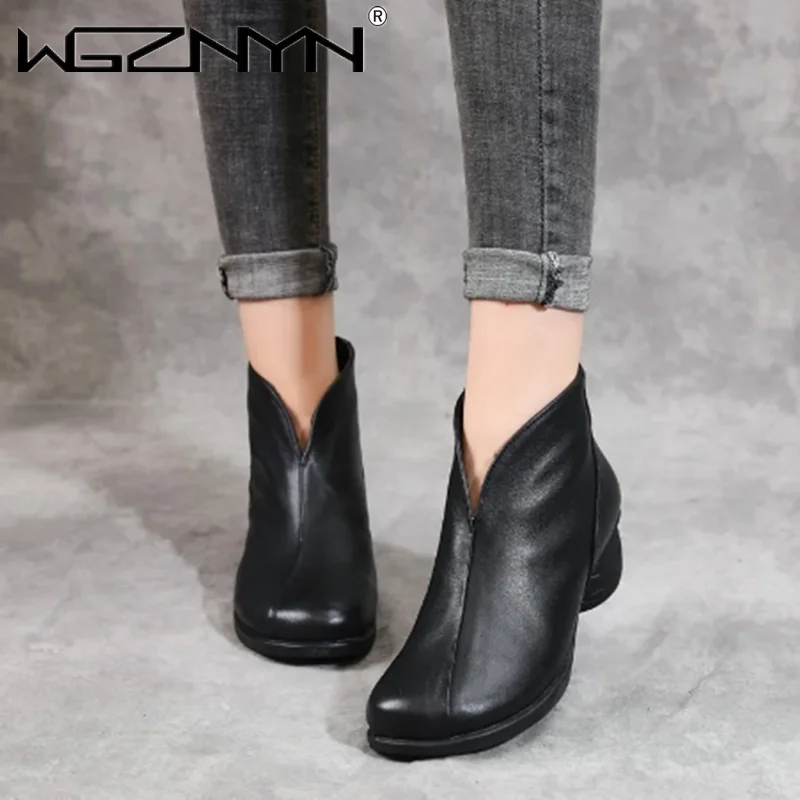 

Ботильоны женские зимние из натуральной кожи, с круглым носком, Нескользящие