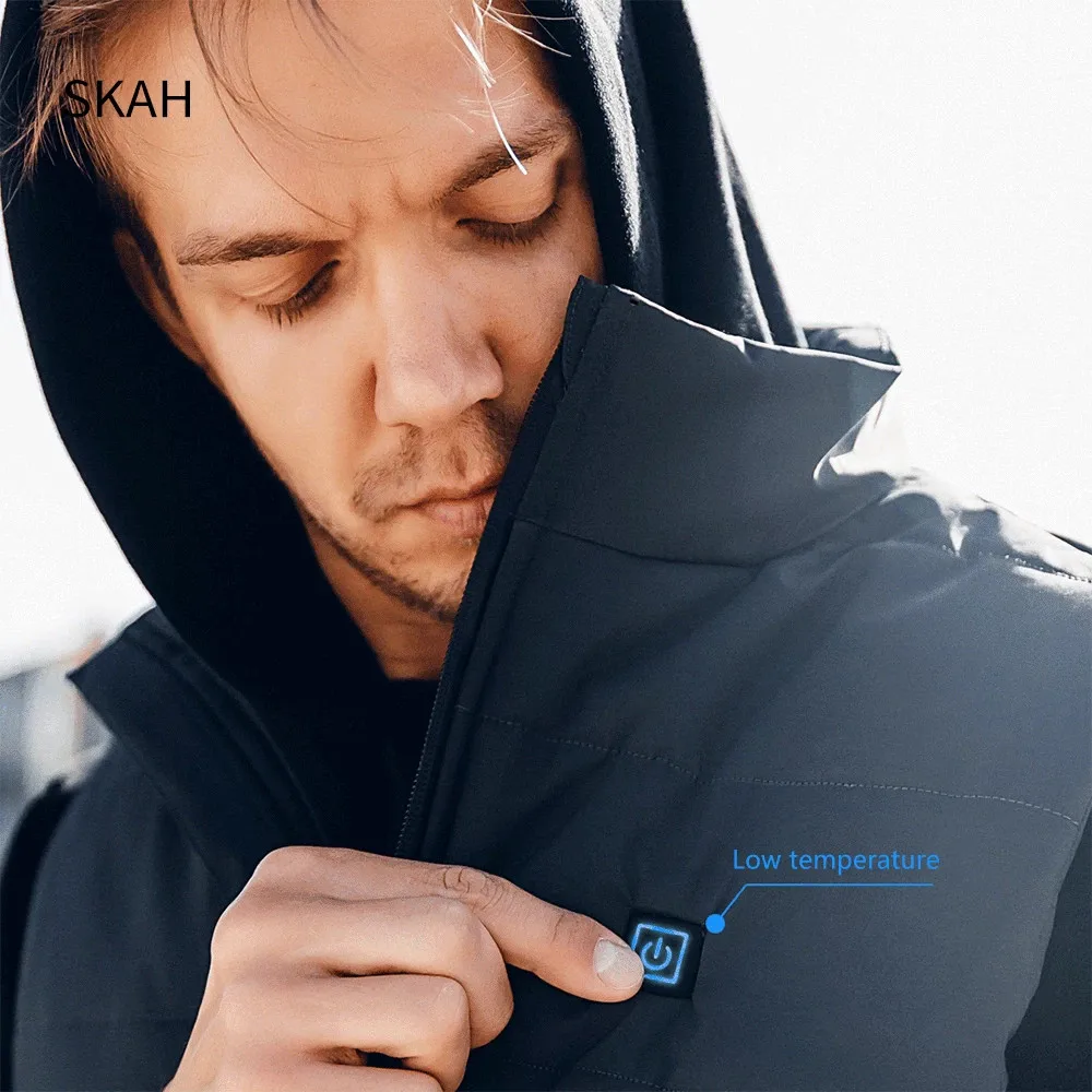 

SKAH 4-Heating Area Graphene Electric Heated Vest Men Outdoor Winter Warm USB Smart Thermostatic Heating Jacket