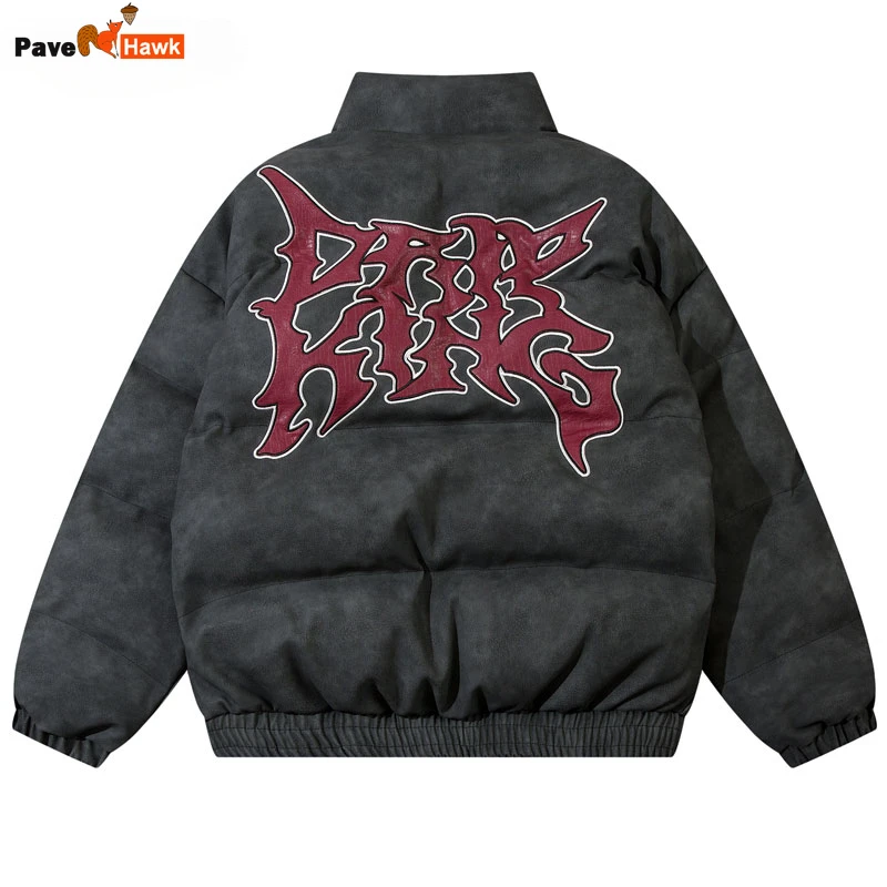 

Винтажная кожаная куртка, мужские зимние парки, уличная ретро-парка с вышивкой и надписью, Толстая теплая водонепроницаемая парка с подкладкой, пальто в стиле Харадзюку 2023