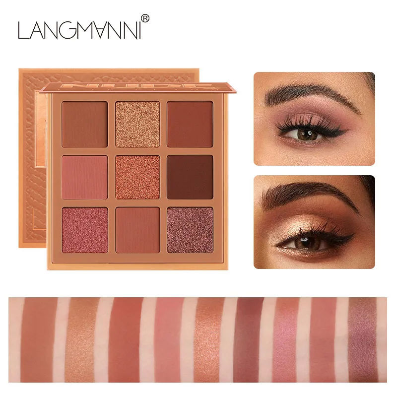 

Langmanni Nude Eyeshadow Palette 9 Colors Glitter Makeup Palette Matte Lasting Waterproof Non-Flying Powder Eye Shadow Cosmetics