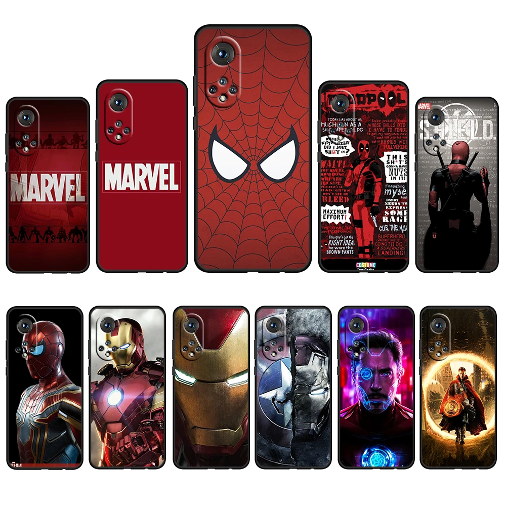 

Marvel Avengers Hero For Honor 60 50 20 SE Pro X30 10X 10i 10 9X 9A 8X 8A Lite Silicone Soft TPU Black Phone Case Capa Cover