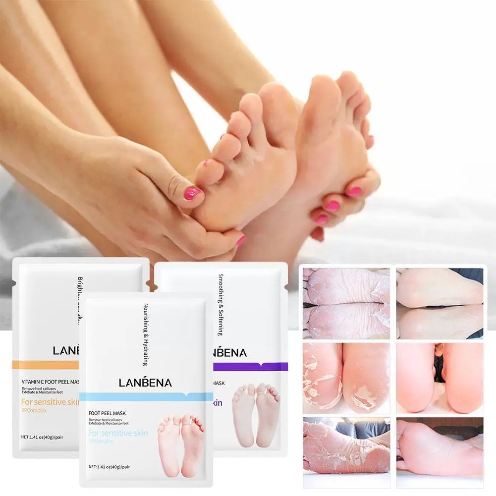 

LANBENA Lavender Foot Peel Mask Exfoliating Feet Peeling Pedicure Dead Remove Patches Heel Pair Cuticles Foot Care One Mask K2P8