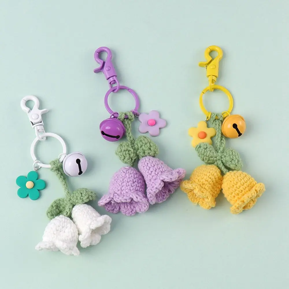

Handmade Crochet Bell Orchid Flowers Keychain For Women Yarn Crocheted Knitting Flower Car Keyring Backpack Bag Pendant Jewelry