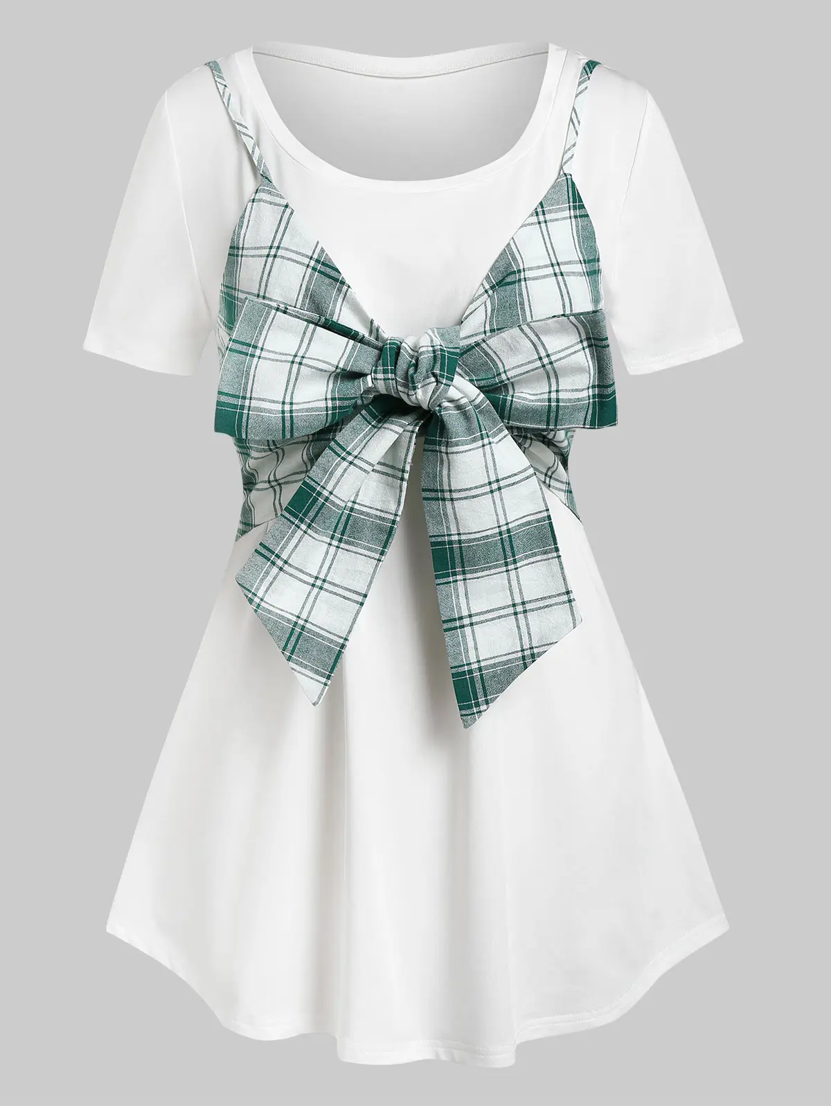 

Укороченный топ в клетку с бантом ROSEGAL и длинная туника комплект из двух предметов женские блузки двойной комплект модные вечерние футболки...