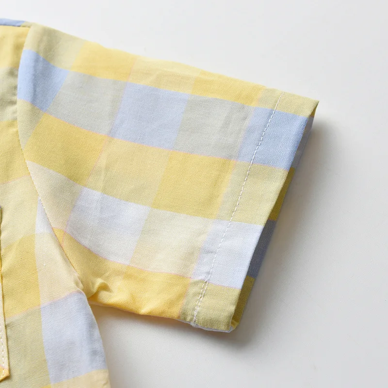 2022 Spring and Autumn Children's Long-sleeved Yellow Plaid Shirt + Bib Trousers Two-piece Set Gentleman's Children's Clothing