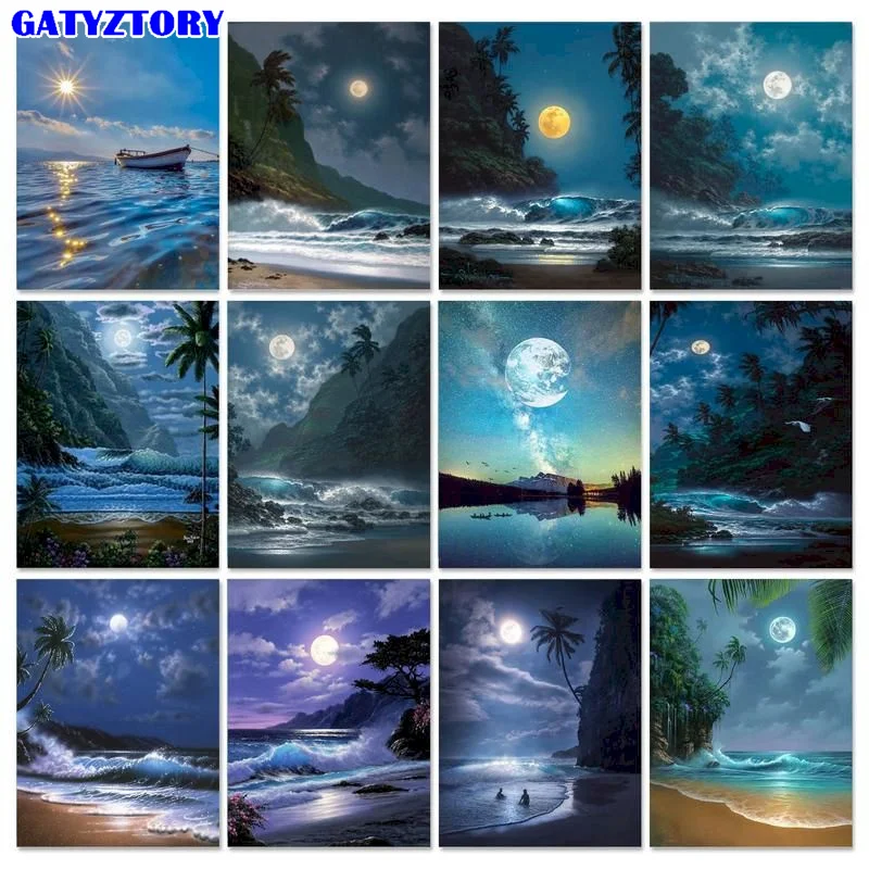 

GATYZTORY Oil Painting By Numbers Moon Scenery Hand Painted Wall Art Unique Gift Drawing By Numbers Night Children's Room Decor