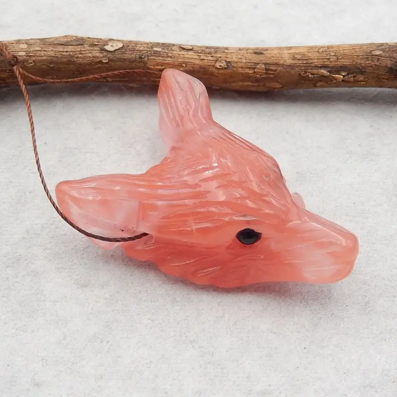 Handmade Jewelry Volcano Cherry Quncortz Handmade Wolf Head Pendant Necklace Accessories 42x29x14mm 13g