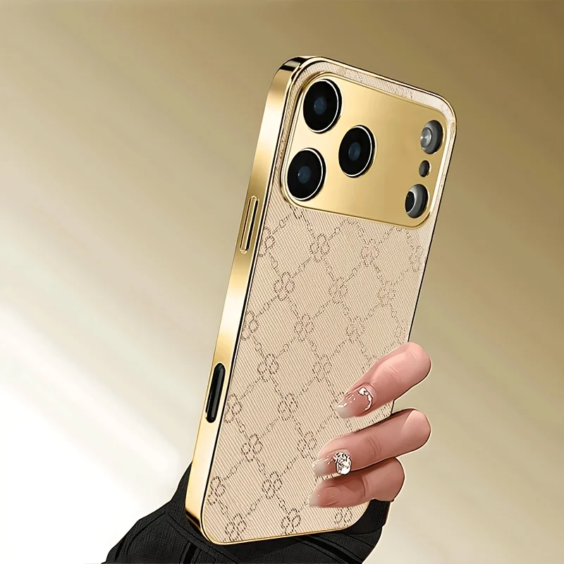 Роскошный чехол для iPhone 17 с золотой рамкой и принтом клевера, модный стеклянный чехол для iPhone 17, 16, 15, 14, 13, Pro, Plus (art.: 3920da9903309) - 3920da9903309