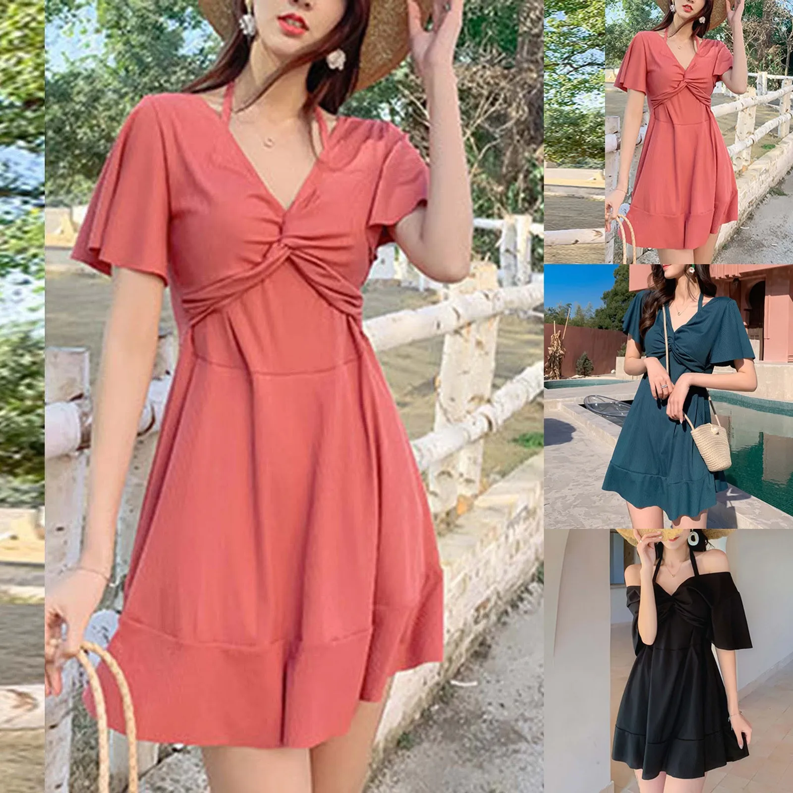 

Женские модные однотонные шорты на шнуровке, купальник, купальник, платье с коротким рукавом, купальник, синее бикини