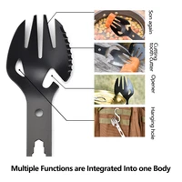 multifunctional camping cookware spoon fork tableware bottle opener wrench toothed blade outdoor stainless steel survival kit