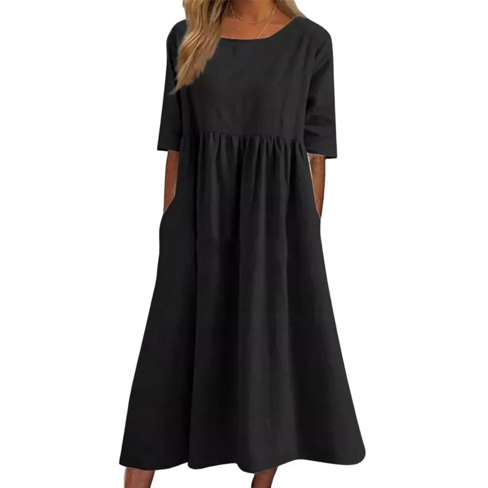 

Повседневное платье миди с высокой талией, женское летнее повседневное свободное платье с подолом