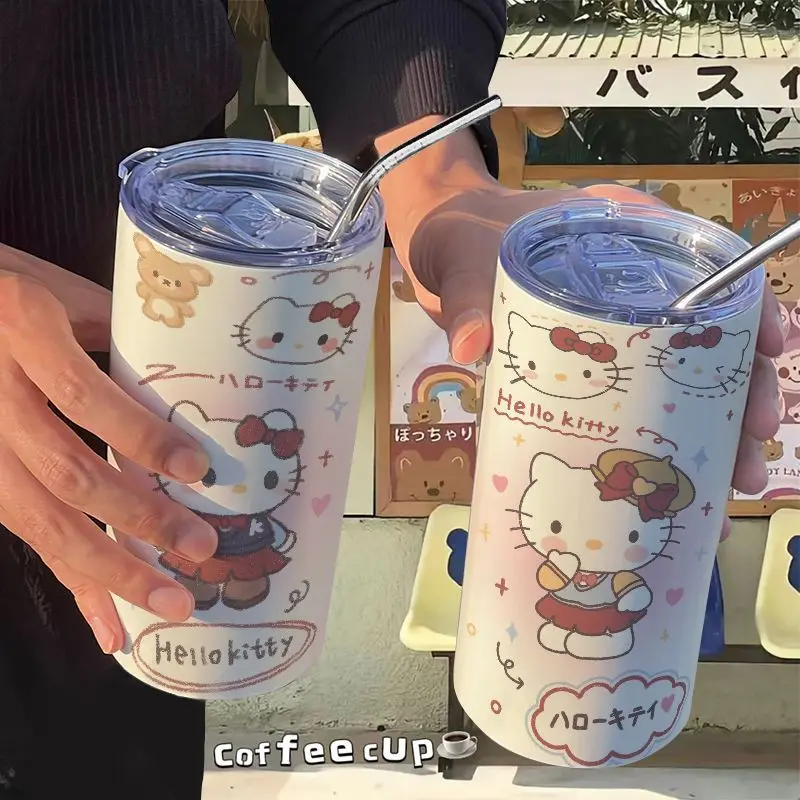 

Sanrio Hello Kitty Water Cup Kawaii Anime Figure Kuromi Couple Cup Student Child Girl Sippy Cup Cup Anti-Fall High Capacity Car