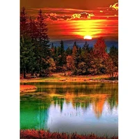 5d diamond painting sunset lakeside landscape trees full drill by number kits for adults diy diamond set arts craft a0247
