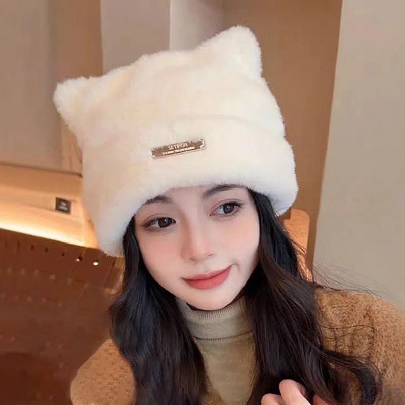Женские шапки с милыми кошачьими ушками новинка 2024 корейская мода универсальные
