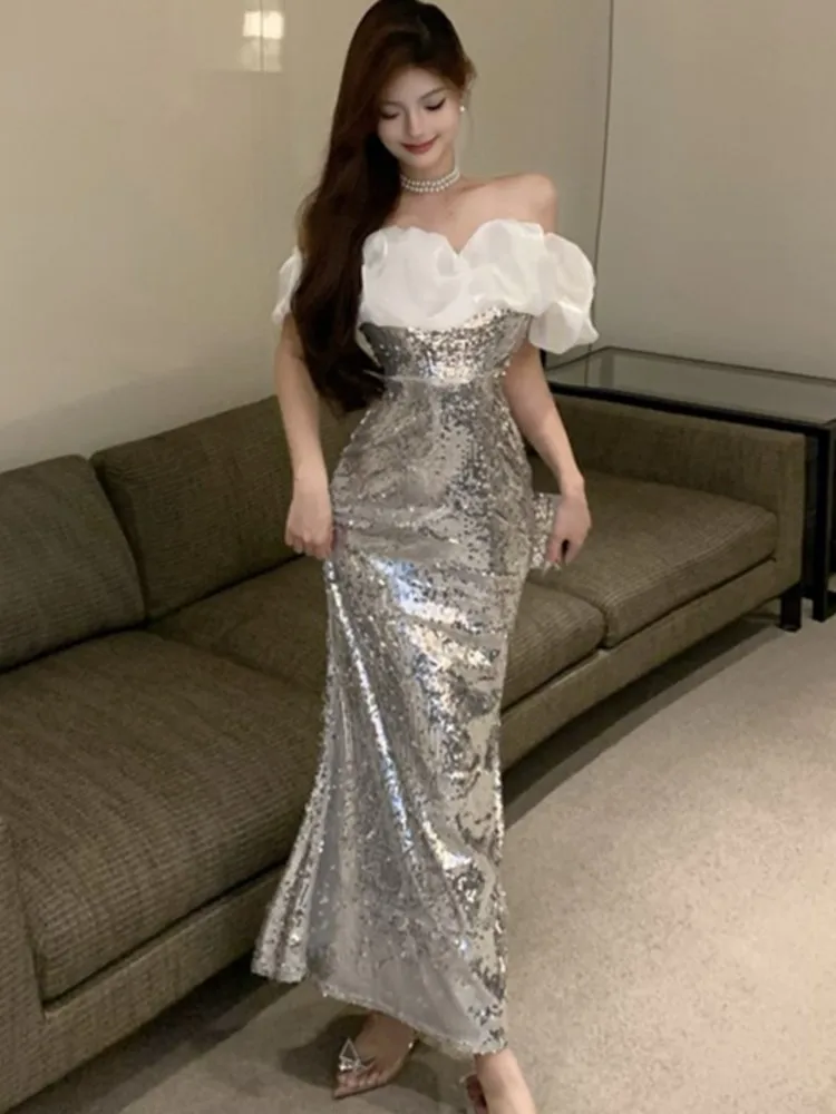 Сексуальные женские платья элегантное платье с открытыми плечами и разрезом на