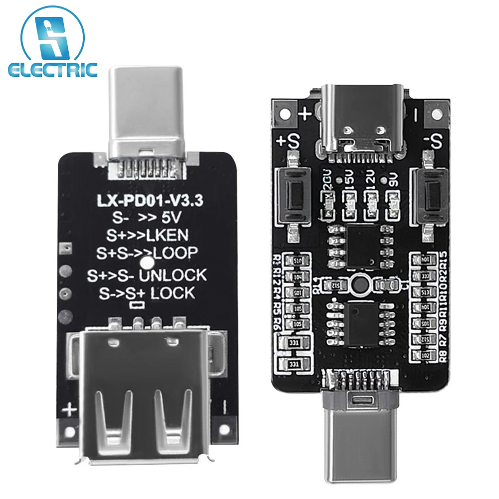 Плата модуля приманки с функцией быстрой зарядки и триггера, Тип C, Φ PD2.0/3,0 5A DC 9V 12V 15V 20V, регулируемая для питания ноутбуков и маршрутизаторов