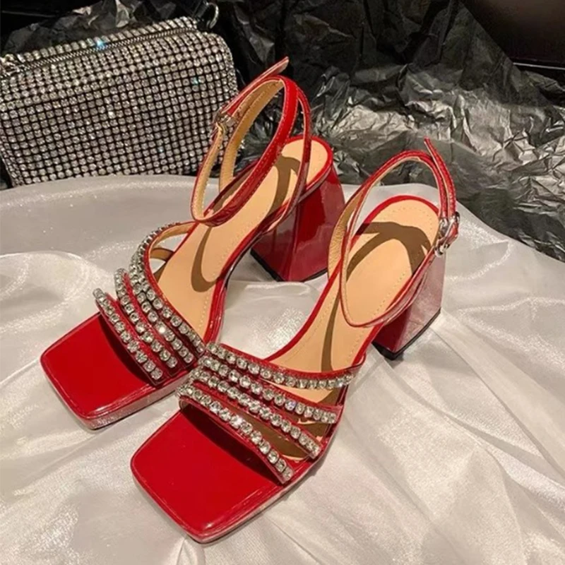 

Women Shoes Crystal Pumps High Heels Shoes 2022 New Summer Sandals Party Sexy Chunky Ladies Shoes Slippers Wedding Mujer Zapatos