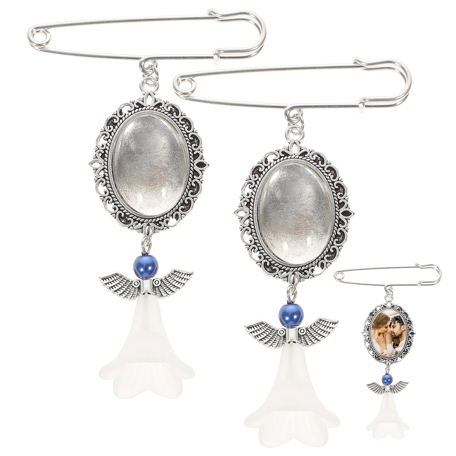 

2 Pcs Blue Picture Frames Wedding Pin Photo Charms DIY Pendants Making Supplies Bouquet Accessories Bride