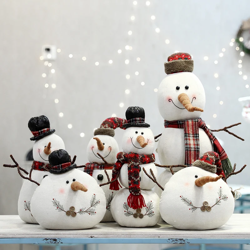 

Christmas Decoration Plush Doll White Snowman Snowman Shopping Window Decoration Doll Hooded Scarf