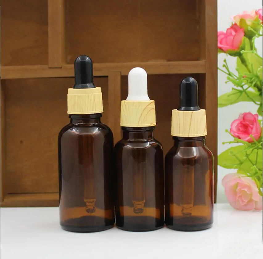 

5ML brown/clear/blue/green glass bottle wooden shape dropper lid essential oil liquid eye serum moisture sample packing