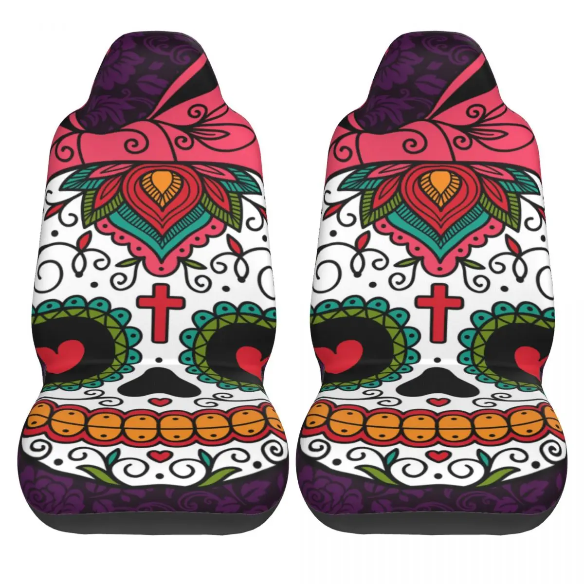

2 pcs Car Seat Cover Mexican Sugar Skull Girl Universal Wear Dirt-resistant Protector for Car Easy Cleaning