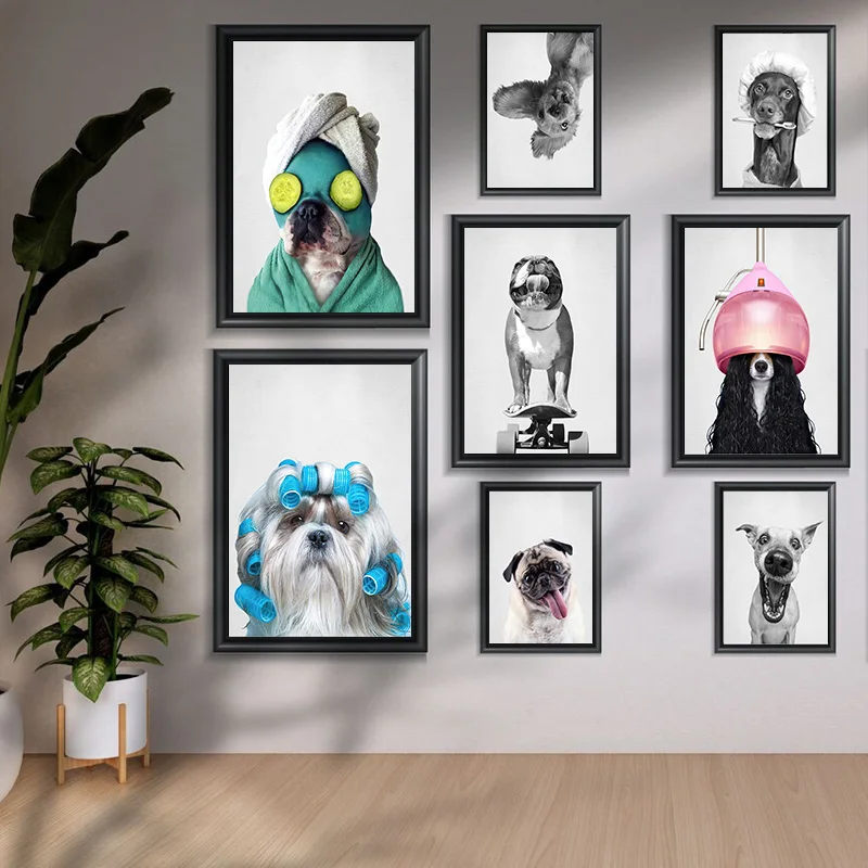 

Dog Puppy Posters Bulldog Skateboard Salon Nursery Funny Animals Wall Art Canvas Painting Nordic Prints Pictures Kids Room Decor