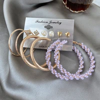 6 pair simple plain pearl hoop earringsset fashion big circle hoops statement earrings for women party jewelry
