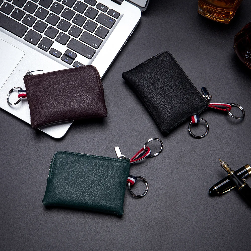 Men's Leather Coin Purse Mini Wallet  Unisex Soft Leather Zipper Coin Driver's License Key Case Ultra-thin Card Case