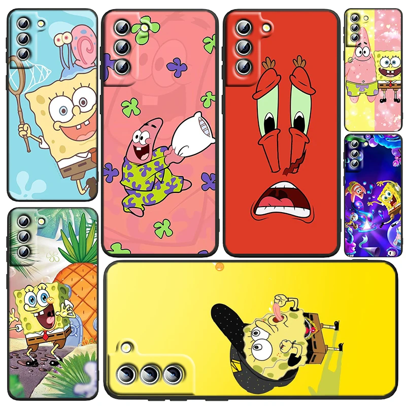 

Anime SpongeBob Patrick Art Phone Case For Samsung Galaxy S23 S22 S21 S20 FE Ultra Pro Lite S10 S10E S9 Plus 5G Black Funda