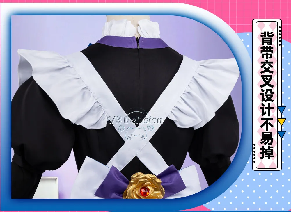 Фото Костюм для косплея Genshin Impact Star Realm Elegant Grace Maid: сине-белое кружевное платье, полный комплект, одежда для ролевых игр на Хэллоуин №5