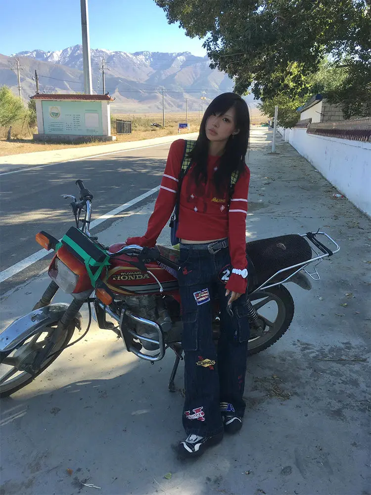 Genayooa Harajuku футболка с принтом женская длинным рукавом Y2k винтажные топы