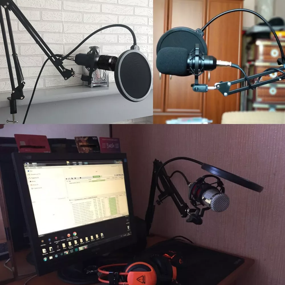 

2023 Metal Profession Condenser Microphone Studio for PC Computer Streaming Recording Microphone Sound Card Phantom Power Mic Ga