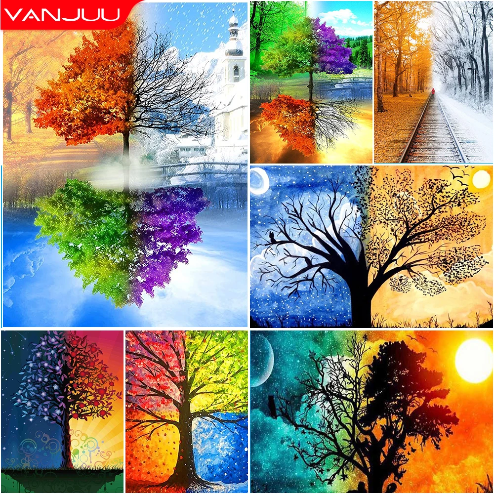 

Four Seasons Tree 5D Diamond Painting Landscape Full DIY Diamond Embroidery Rhinestone Embroidery Cross Stitch Home Decor