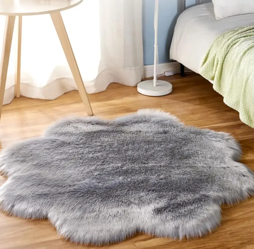 

Fur Faux Sheepskin Soft Carpet Flower Shape Seat Mat For Floor Fluffy Rugs Hairy Warm For Living Room Bedroom Chairs Sofas Cover