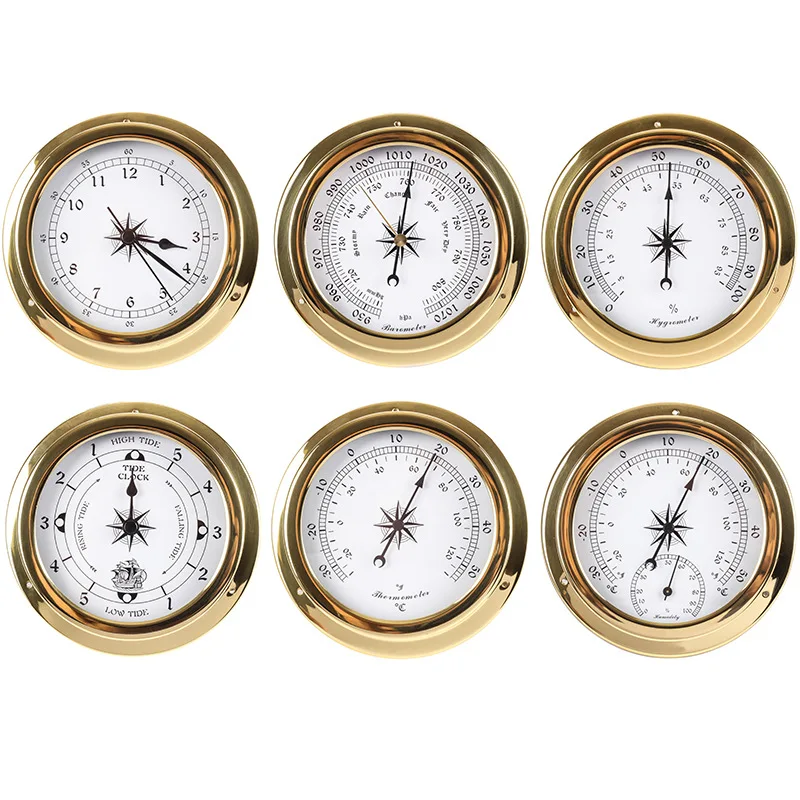 

115mm copper shell marine high precision thermometer hygrometer clock temperature hygrometer tide clock weather station