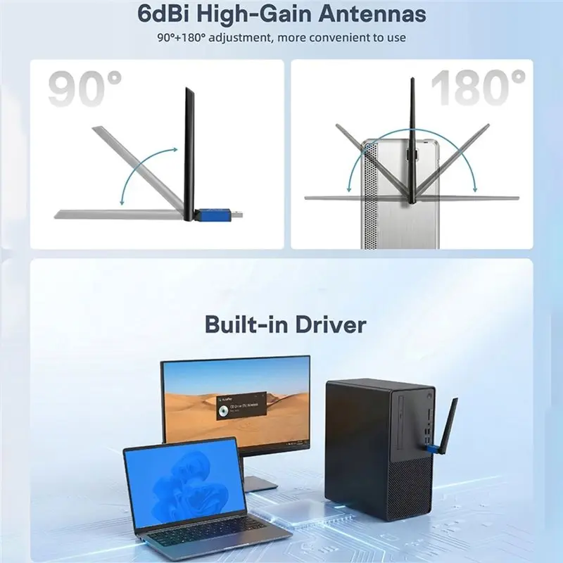 AT82-AX900 USB-адаптер Wi-Fi 6, двухдиапазонный приемникпередатчик Wi-Fi 2,4G5ГГц с антенной 6dBi для систем Win1110 (art.: 3920da7017d97) - 3920da7017d97